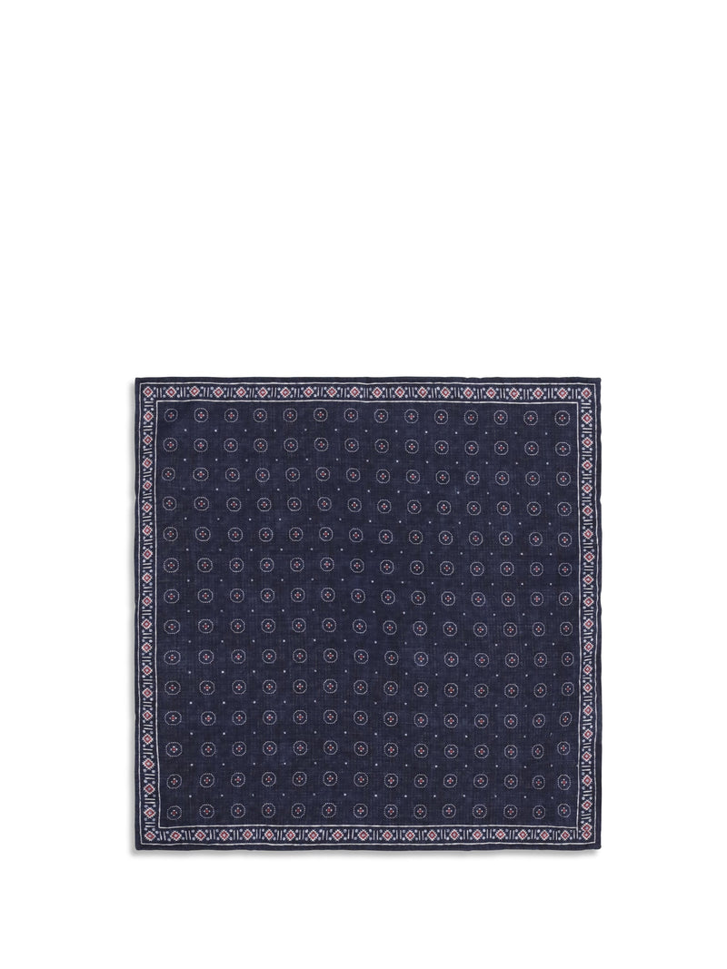Brunello Cucinelli Ethnic Silk Jacquard Pocket Square — Navy Accessory