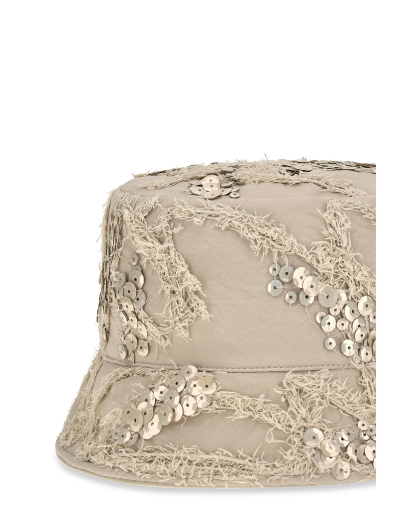 Brunello Cucinelli Mcap99001 Embroidered Sequin Bucket Hat — Beige Silk