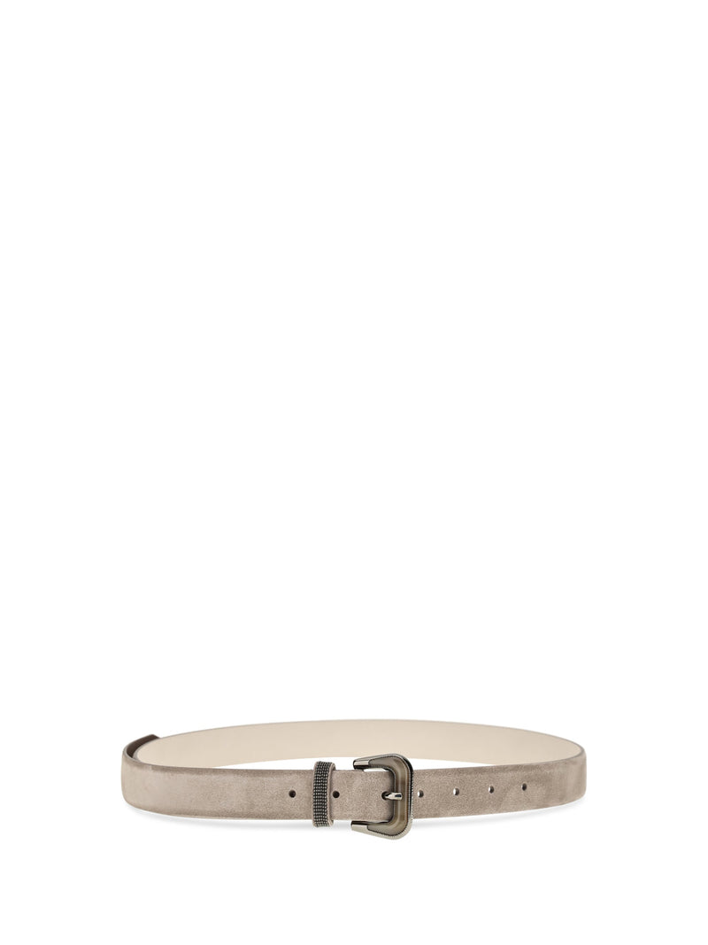 Brunello Cucinelli Suede With Shiny Monili Loop Belt — Beige Calf Leather Bos Taurus
