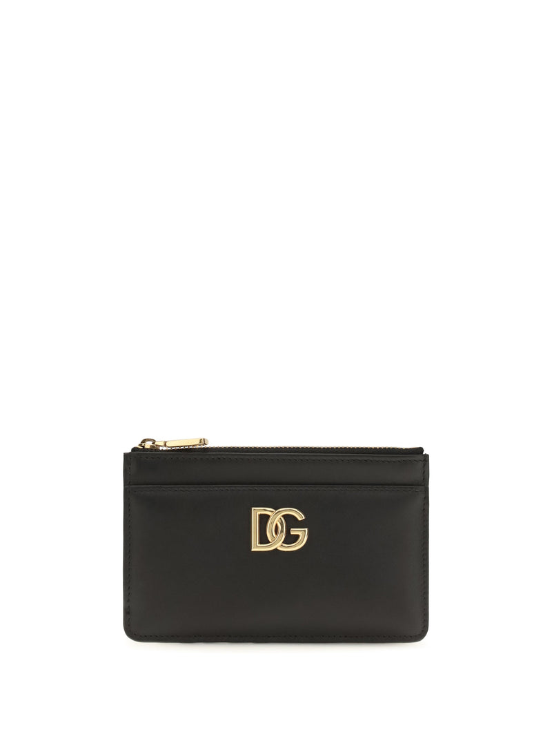 Dolce & Gabbana Calf Leather With Dg Logo Card Wallet — Black Purses