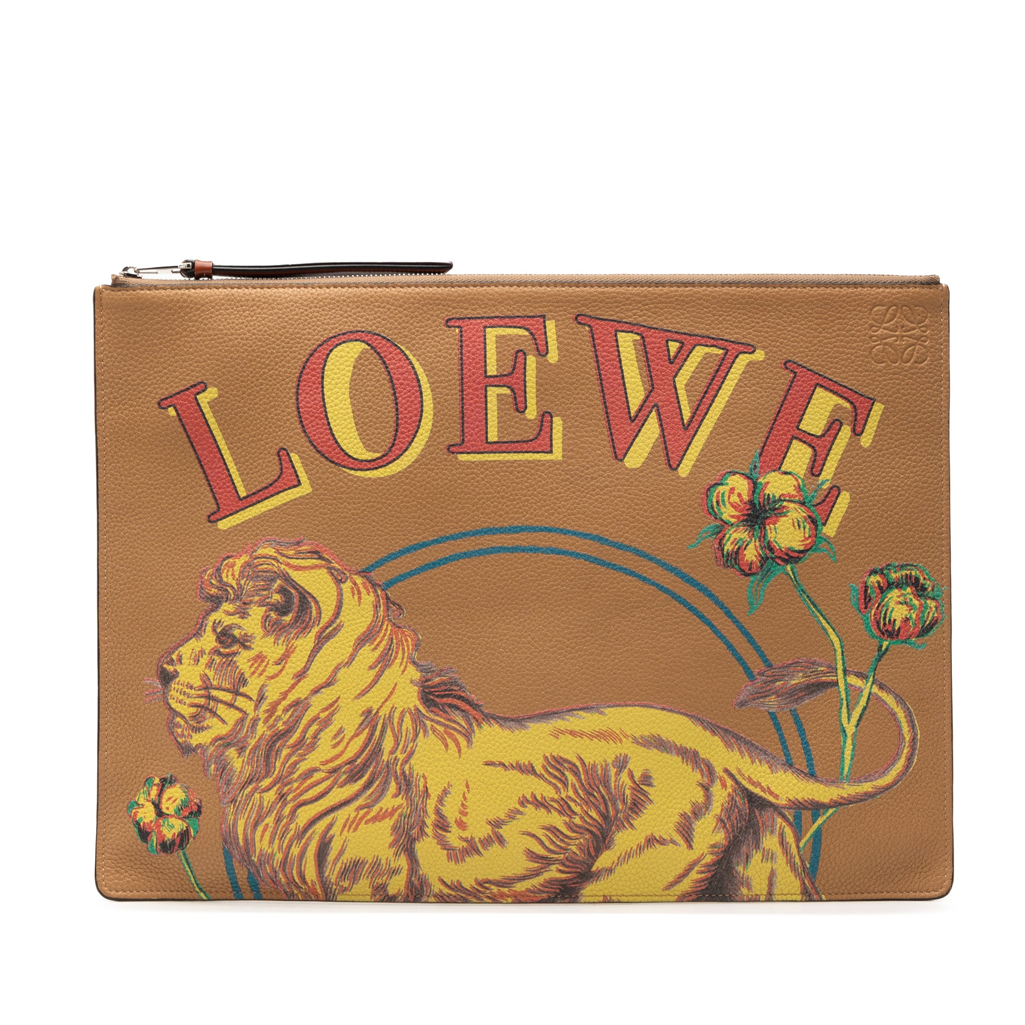 Paulas Ibiza Leather Lion and Floral Print Clutch - Image 1