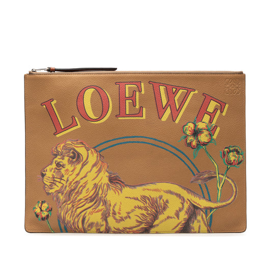 Paulas Ibiza Leather Lion and Floral Print Clutch - Image 1