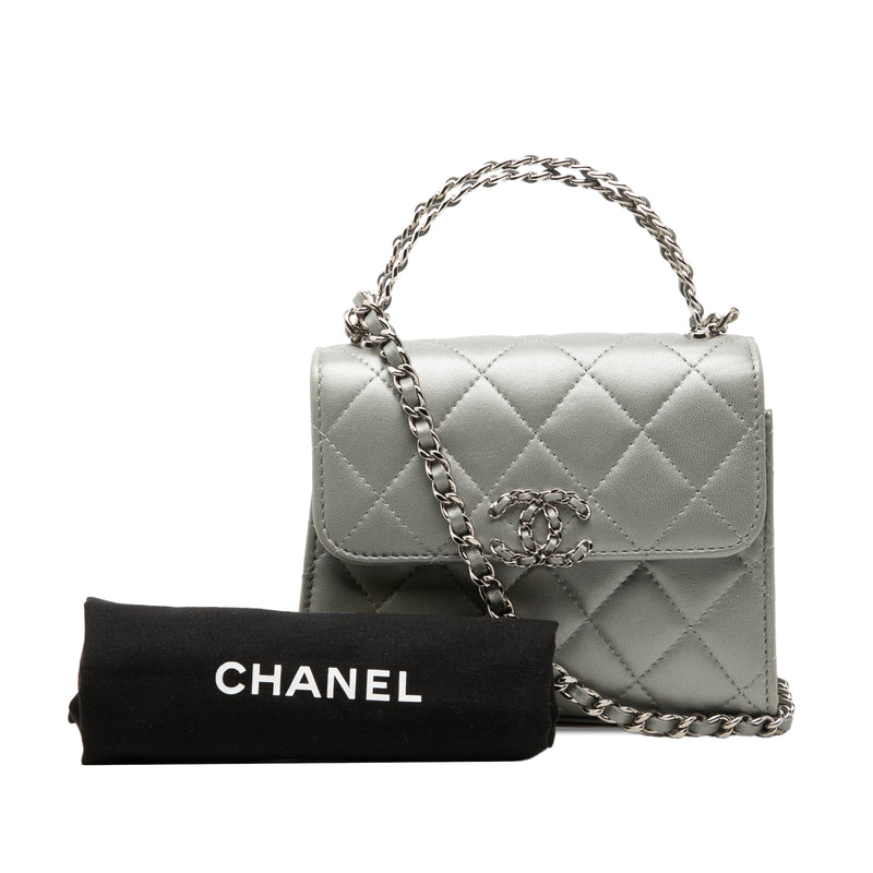 Mini CC Metallic Lambskin Top Handle Clutch With Chain - Image 7