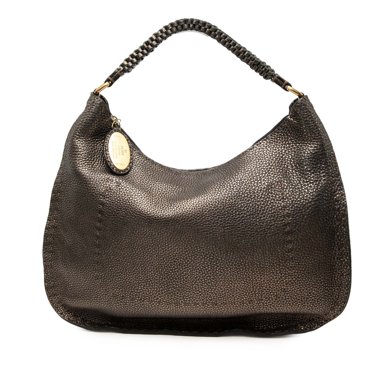 Metallic Pebbled Leather Selleria Shoulder Bag