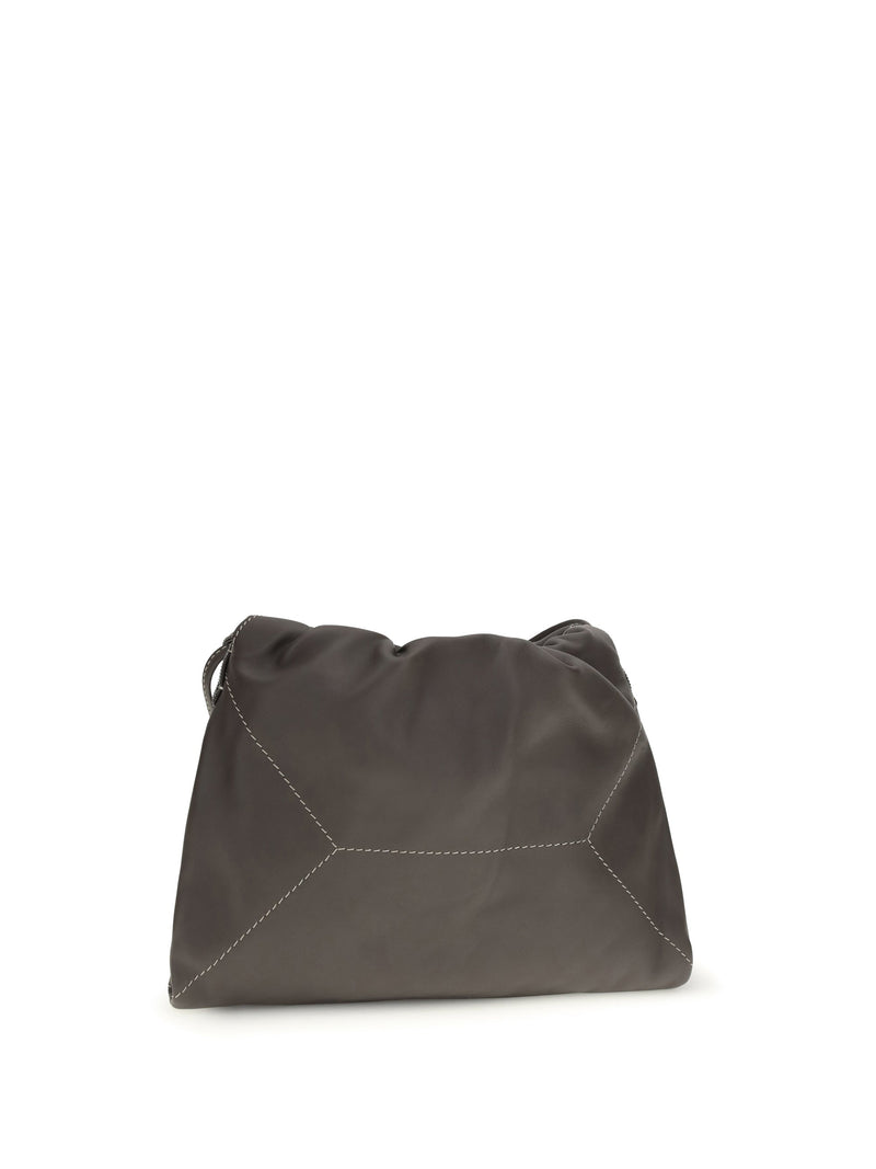Brunello Cucinelli Calf Leather Gathered Shoulder Bag — Brown Bos Taurus