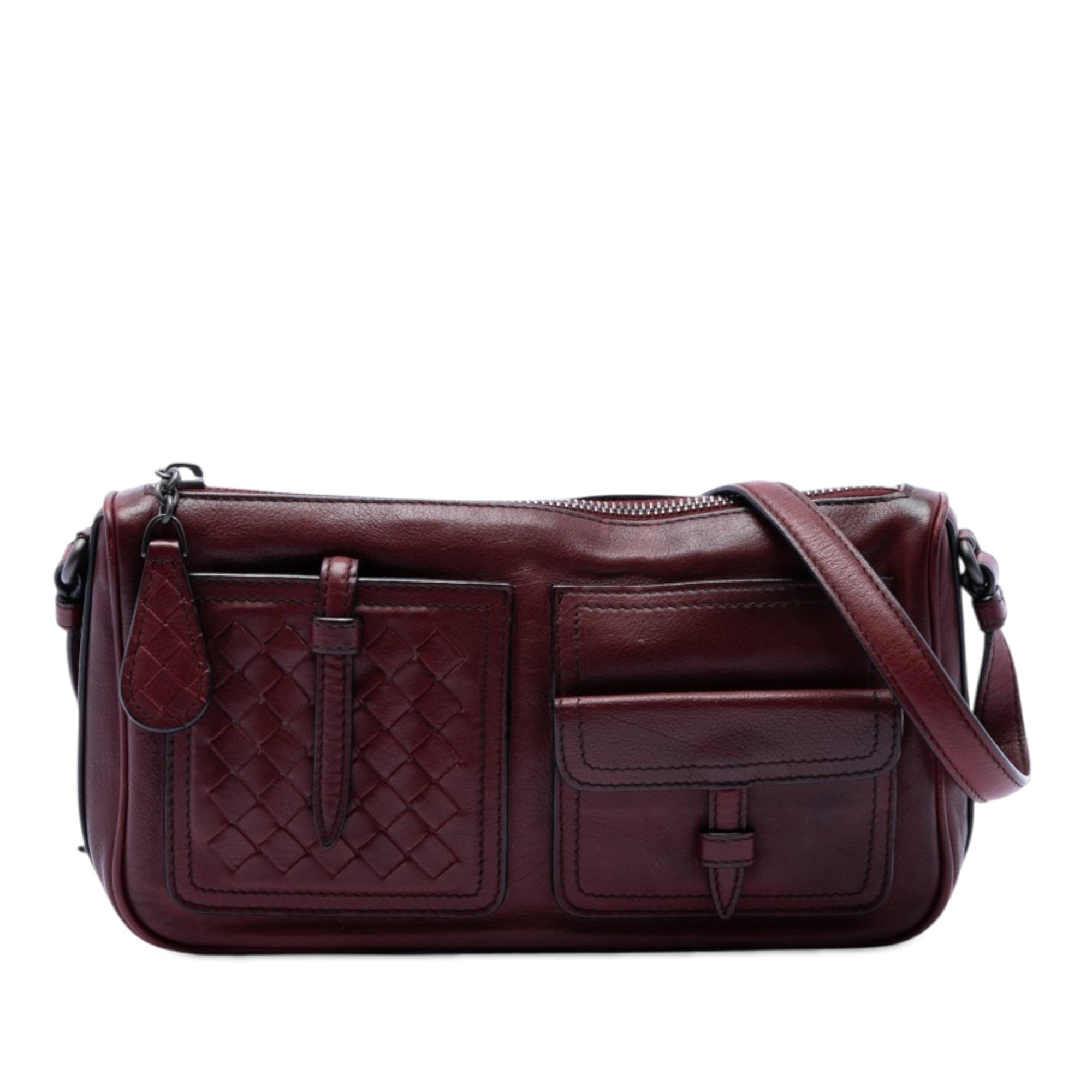 Intrecciato Trimmed Multi Pocket Leather Shoulder Bag - Image 1