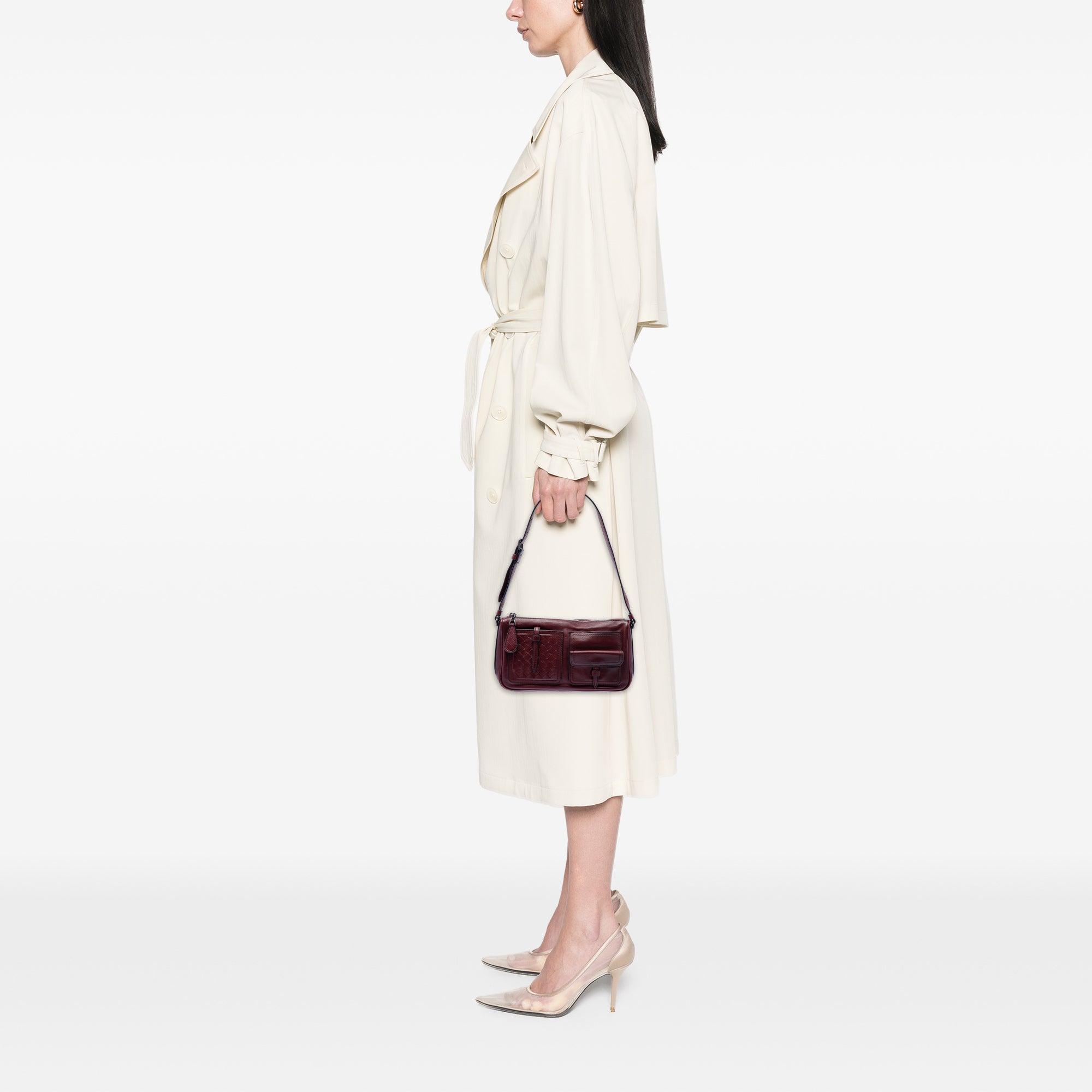 Intrecciato Trimmed Multi Pocket Leather Shoulder Bag - Image 6