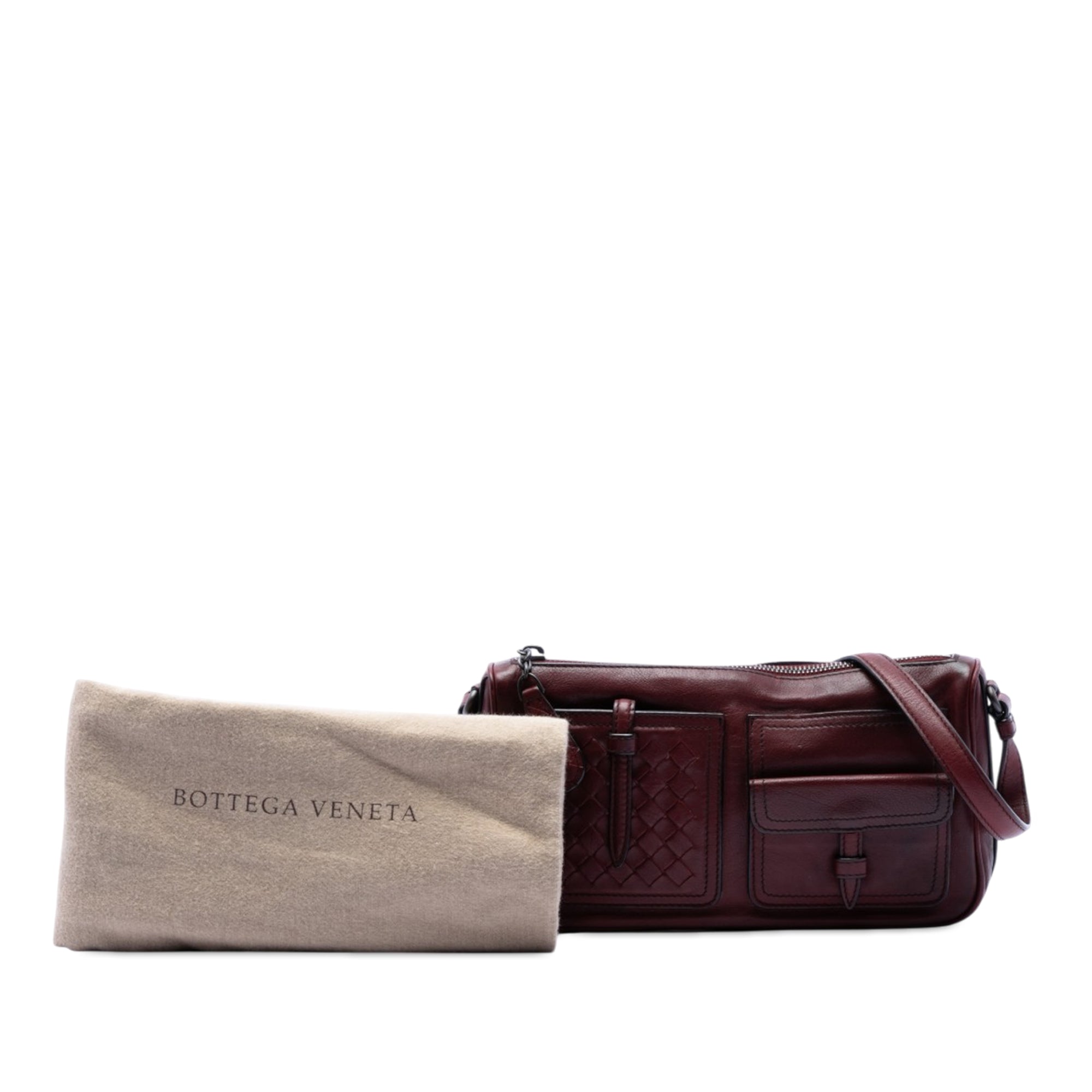 Intrecciato Trimmed Multi Pocket Leather Shoulder Bag - Image 7