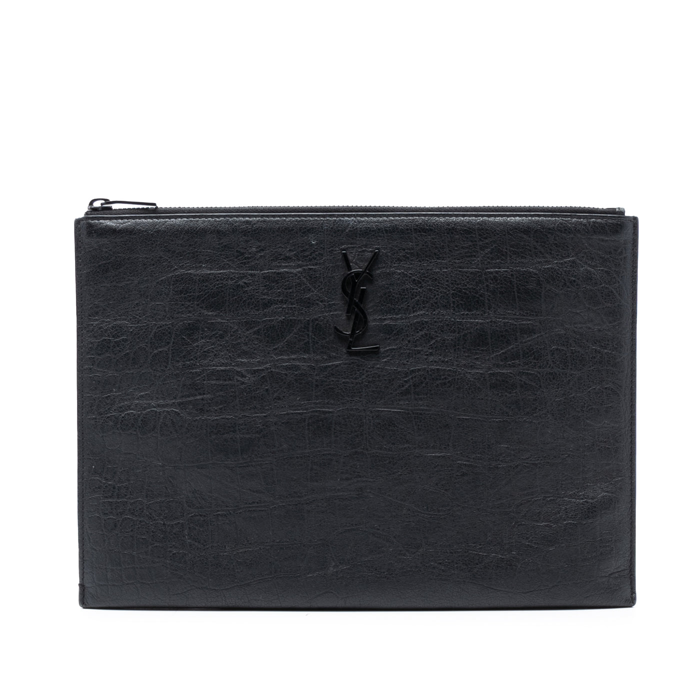 Croc Embossed Leather Monogram Clutch - Image 1