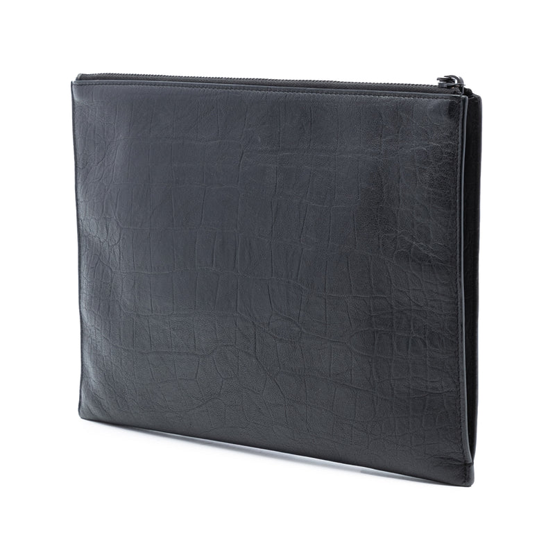 Croc Embossed Leather Monogram Clutch - Image 2
