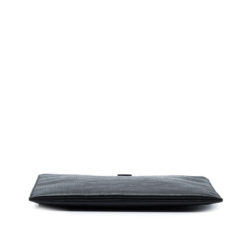 Croc Embossed Leather Monogram Clutch - Image 3