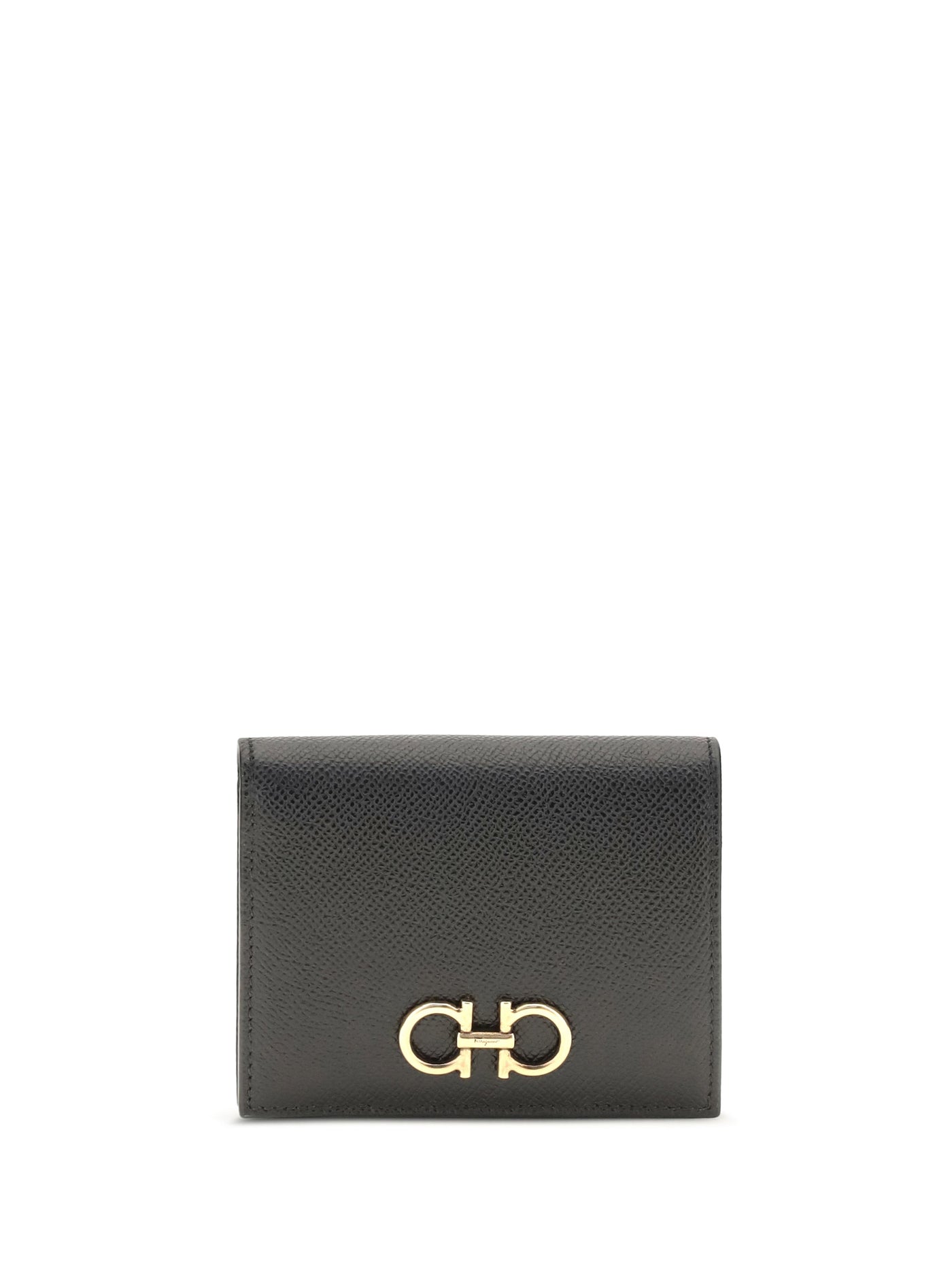 Ferragamo Calfskin With Gancini Logo Wallet — Black Calf Leather Bos Taurus