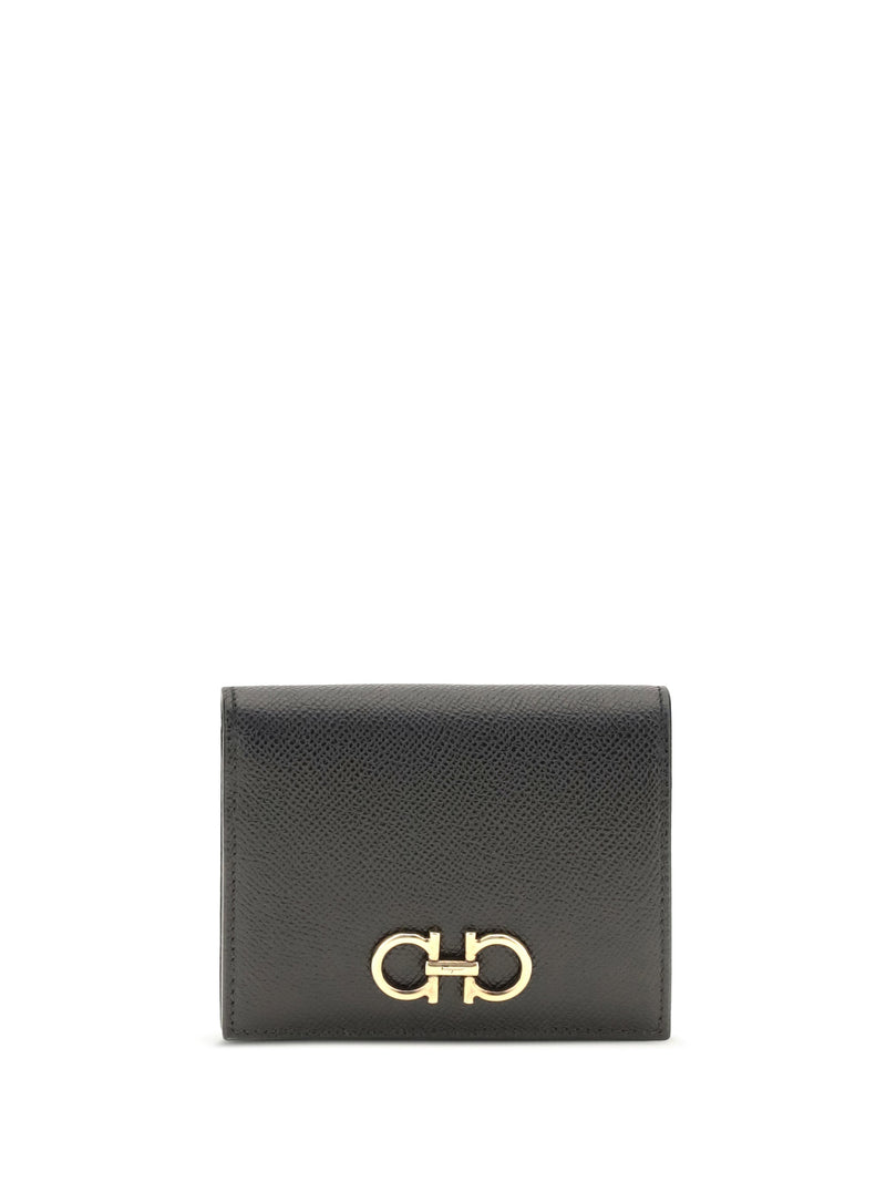 Ferragamo Embossed Gancini Calfskin Wallet — Black Calf Leather