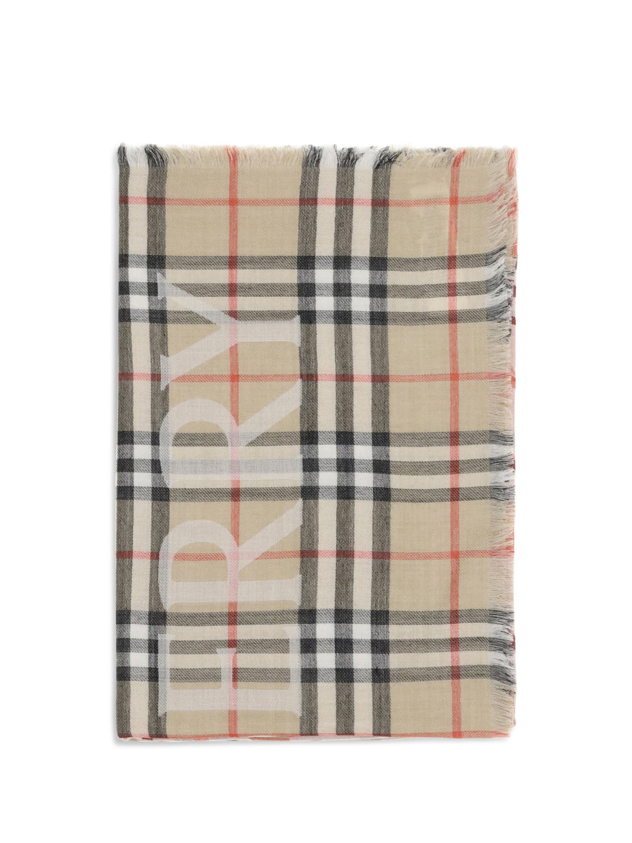 Burberry Check Scarf — Beige Wool; Silk Scarfs