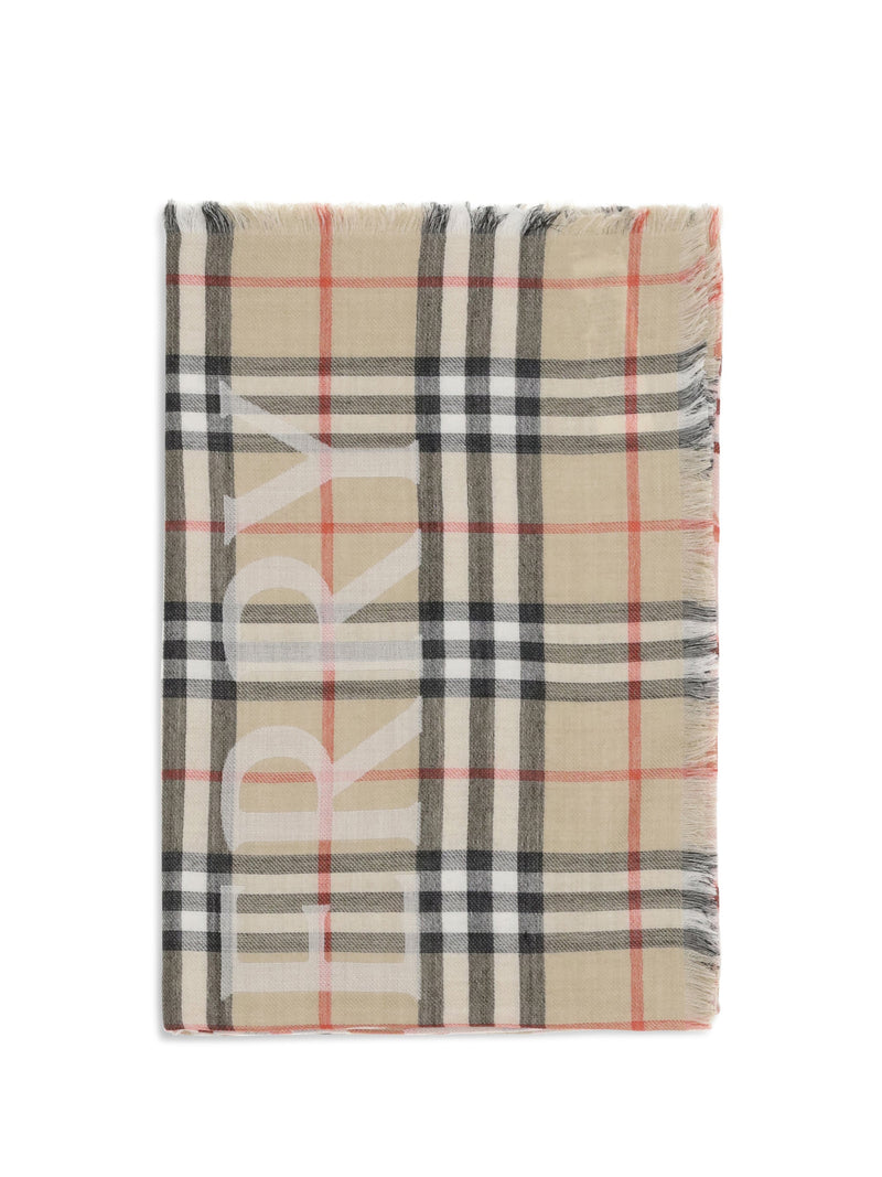 Burberry Check Wool And Silk Scarf — Beige Blend (wool) Scarfs