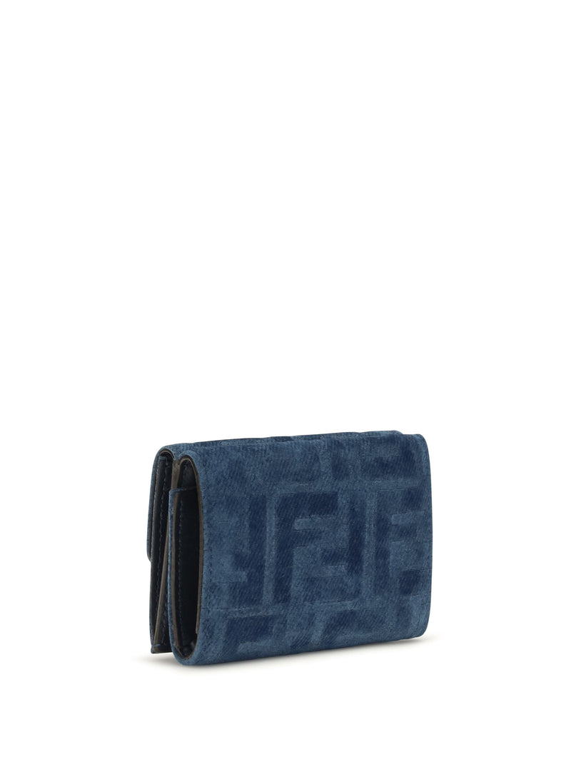 Fendi Ff Monogram Jacquard Wallet — Blue Cotton; Viscose