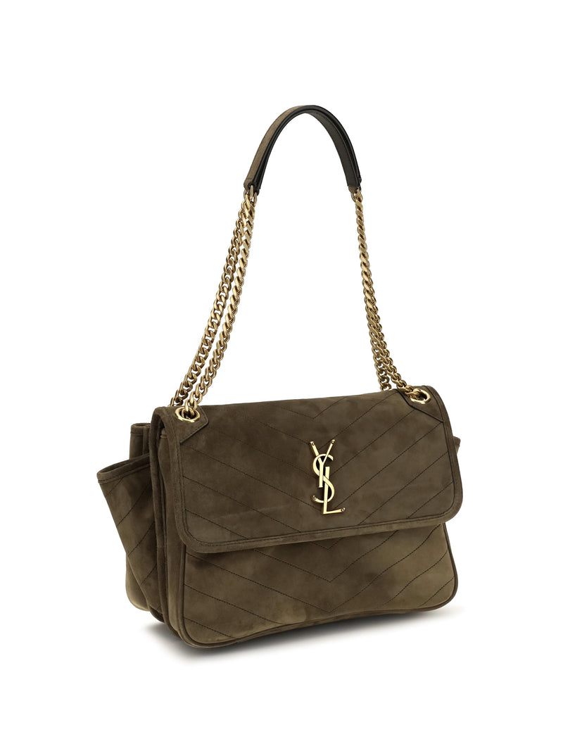 Saint Laurent Niki Tripouch Shoulder Bag — Brown Suede