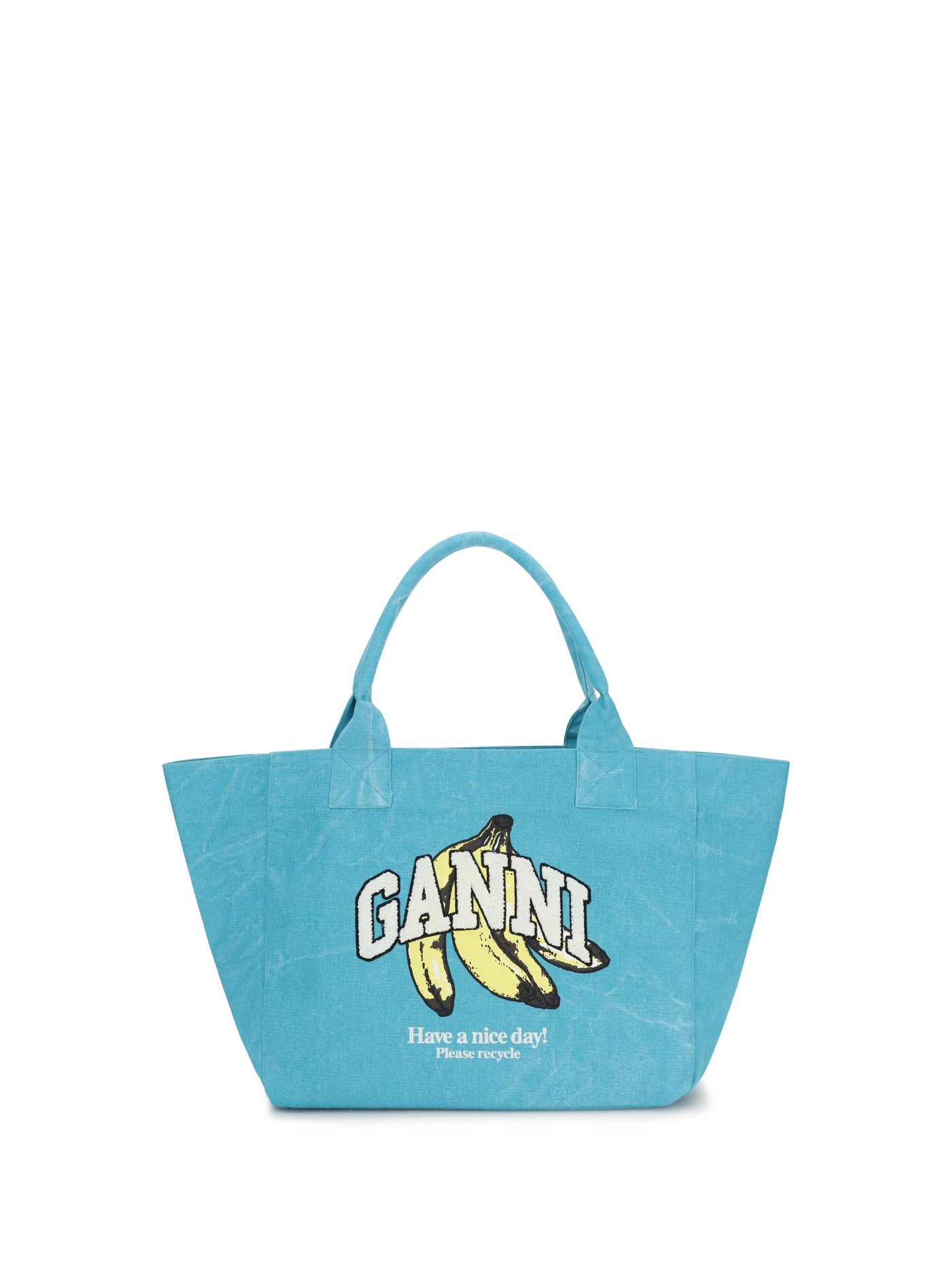 Ganni Banana Print Tote Bag — Blue Recycled Cotton