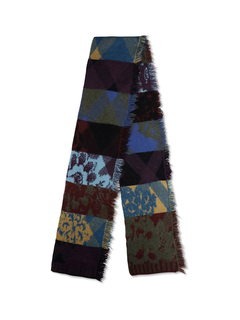 Dries Van Noten Mixed Print Fringed Scarf — Purple Merino Wool (ovis Aries) Scarfs