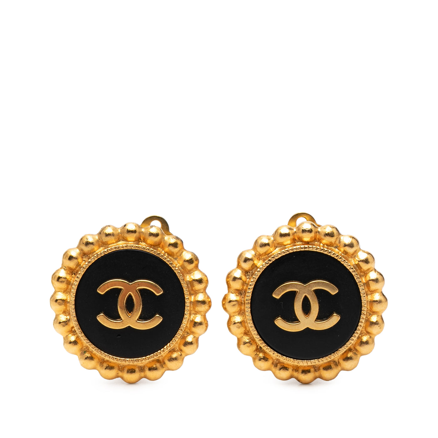 CC Gold Plated and Enamel Button Clip On Earrings - Image 1