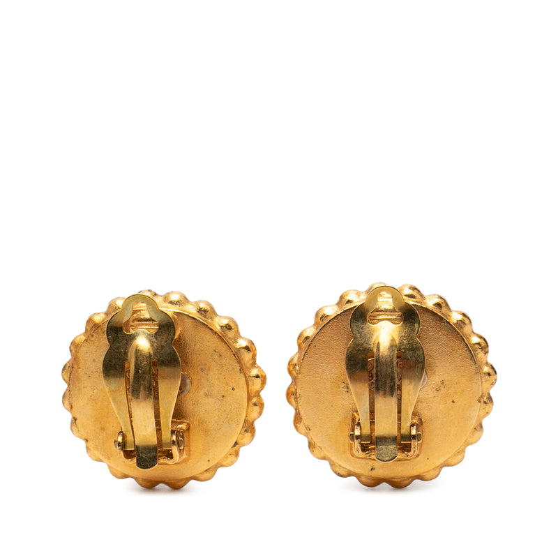 CC Gold Plated and Enamel Button Clip On Earrings - Image 2