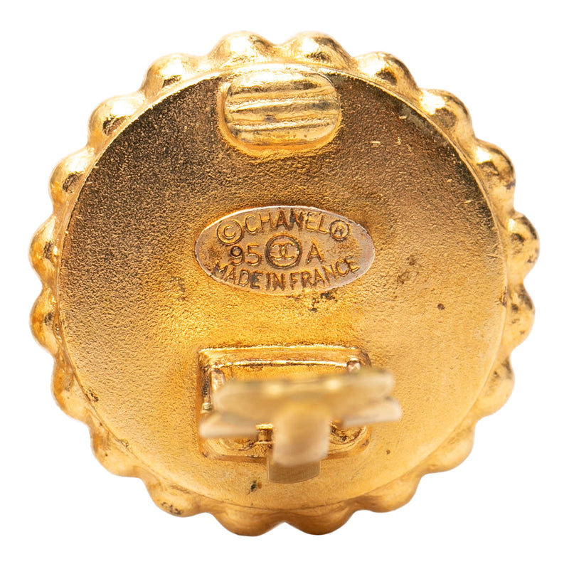 CC Gold Plated and Enamel Button Clip On Earrings - Image 3