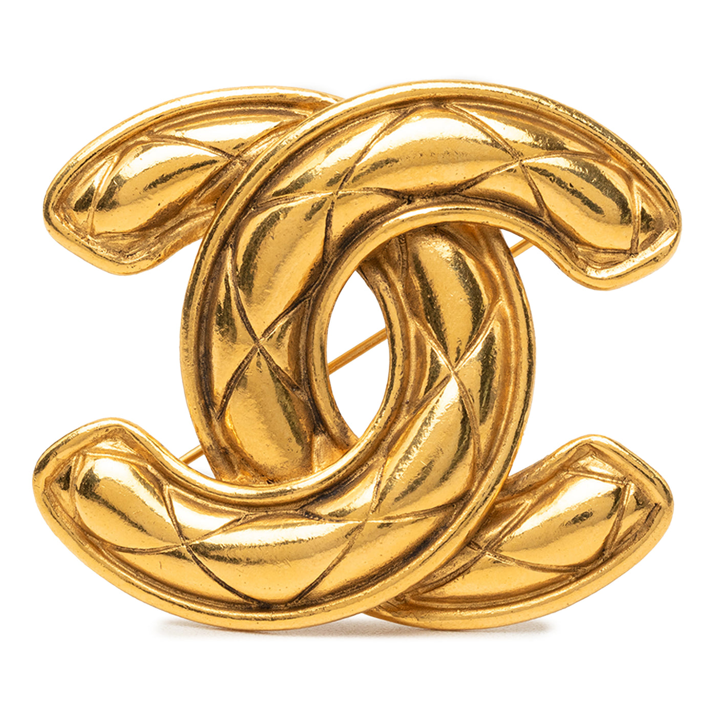 Gold Plated Quilted CC Brooch - Image 1