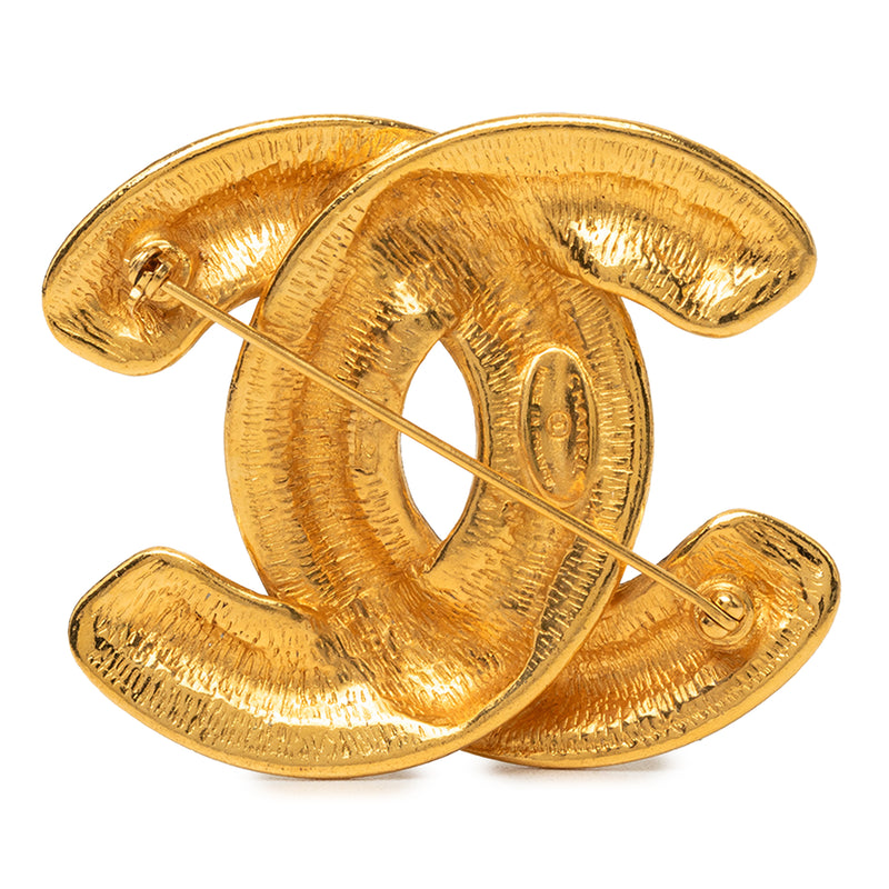 Gold Plated Quilted CC Brooch - Image 2