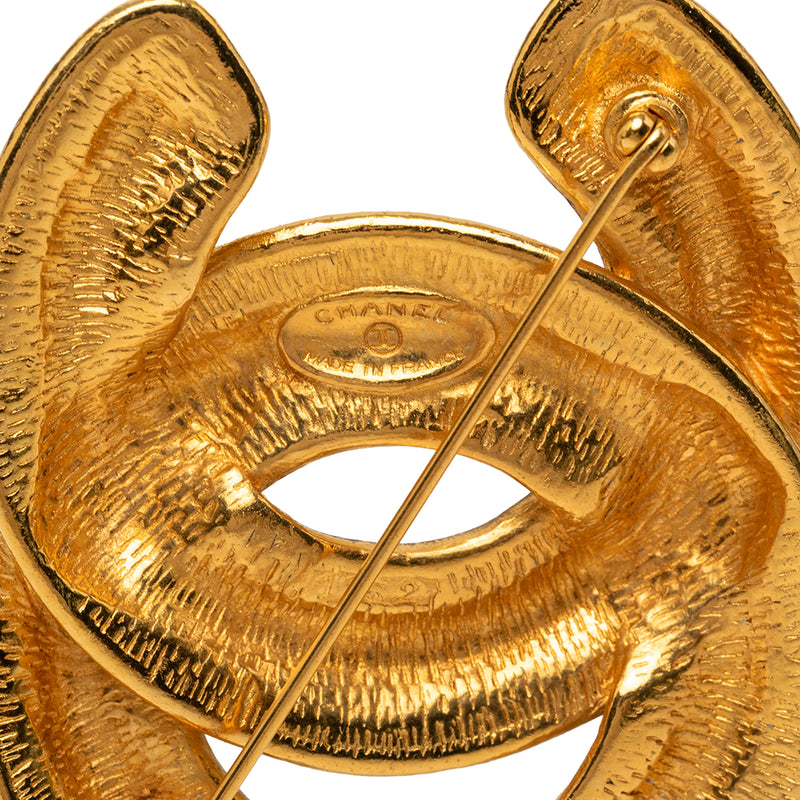 Gold Plated Quilted CC Brooch - Image 4