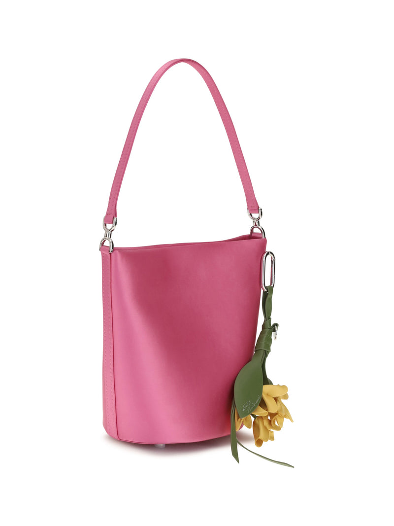 Self-Portrait Satin Bucket Bag — Pink Polyester