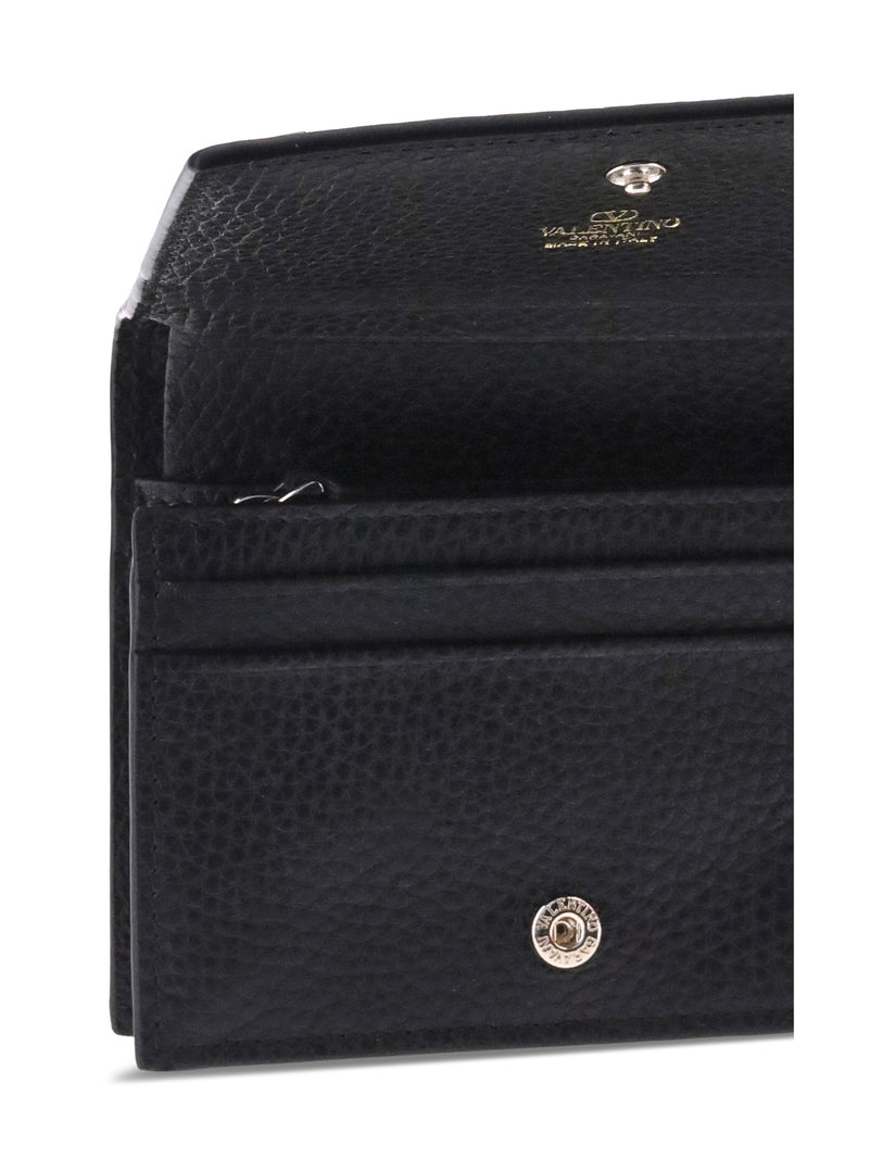 Valentino Garavani Rockstud Wallet — Black Calf Leather Bos Taurus