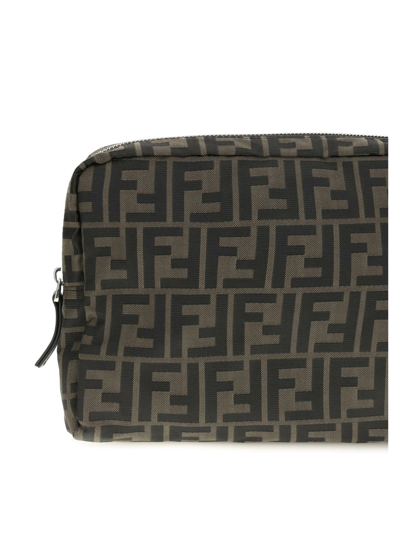 Fendi Ff Monogram Jacquard Beauty Case — Taupe Polyester Wallet