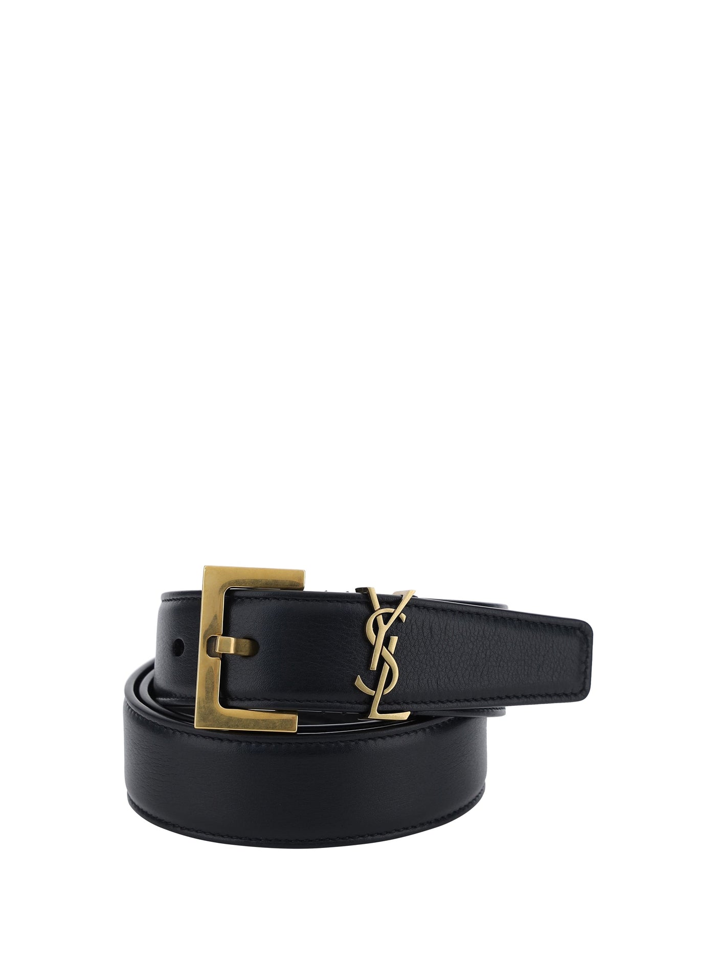 Saint Laurent Logo-Plaque Calf Leather Belt — Black Nero Bos Taurus