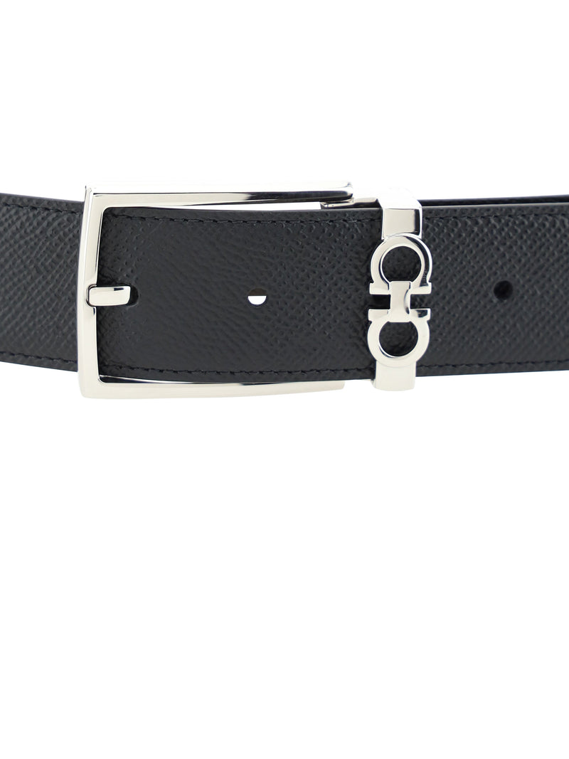 Ferragamo Reversible Gancini-Embellished Belt — Black Calf Leather Bos Taurus