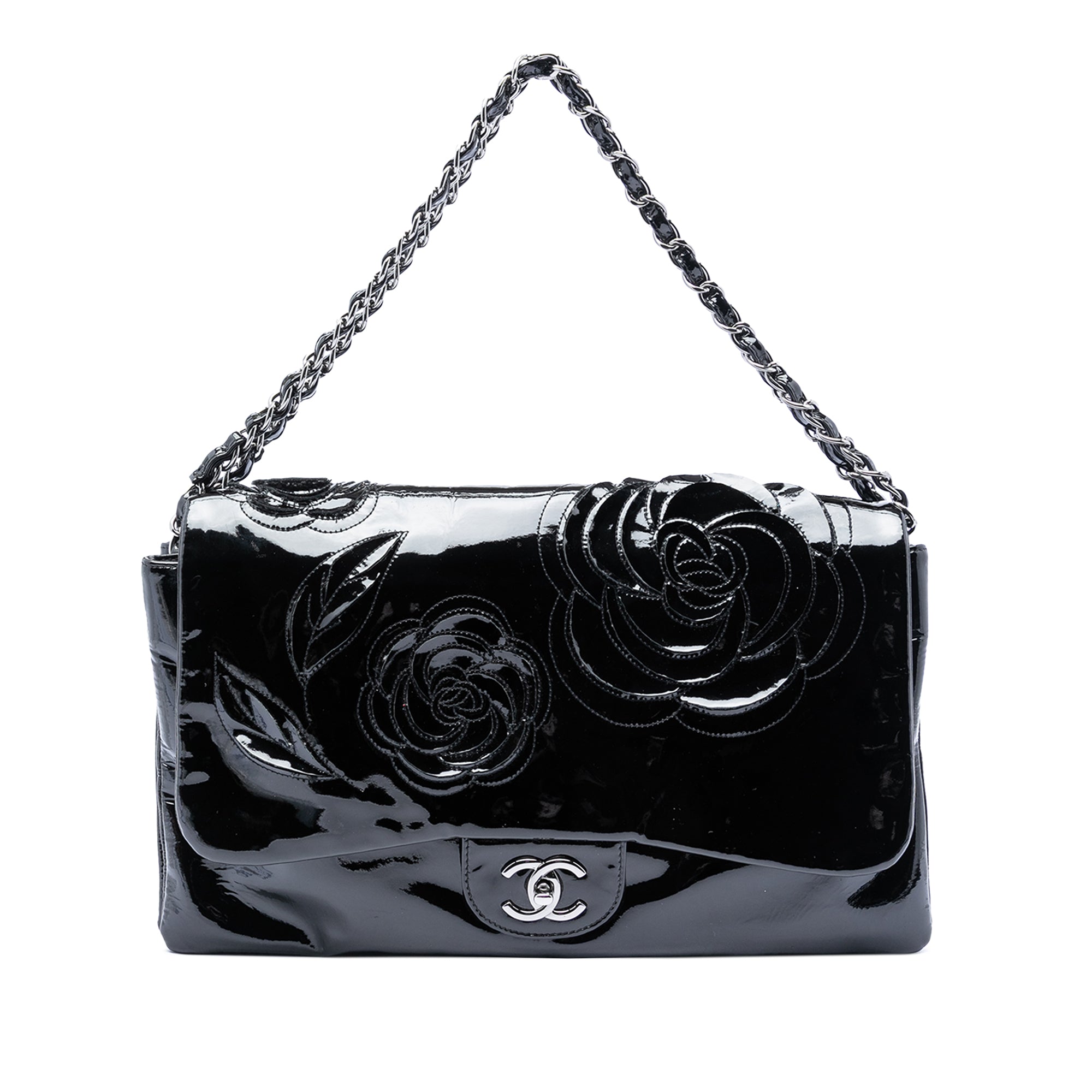 Patent Camellia Flap Bag - Image 1