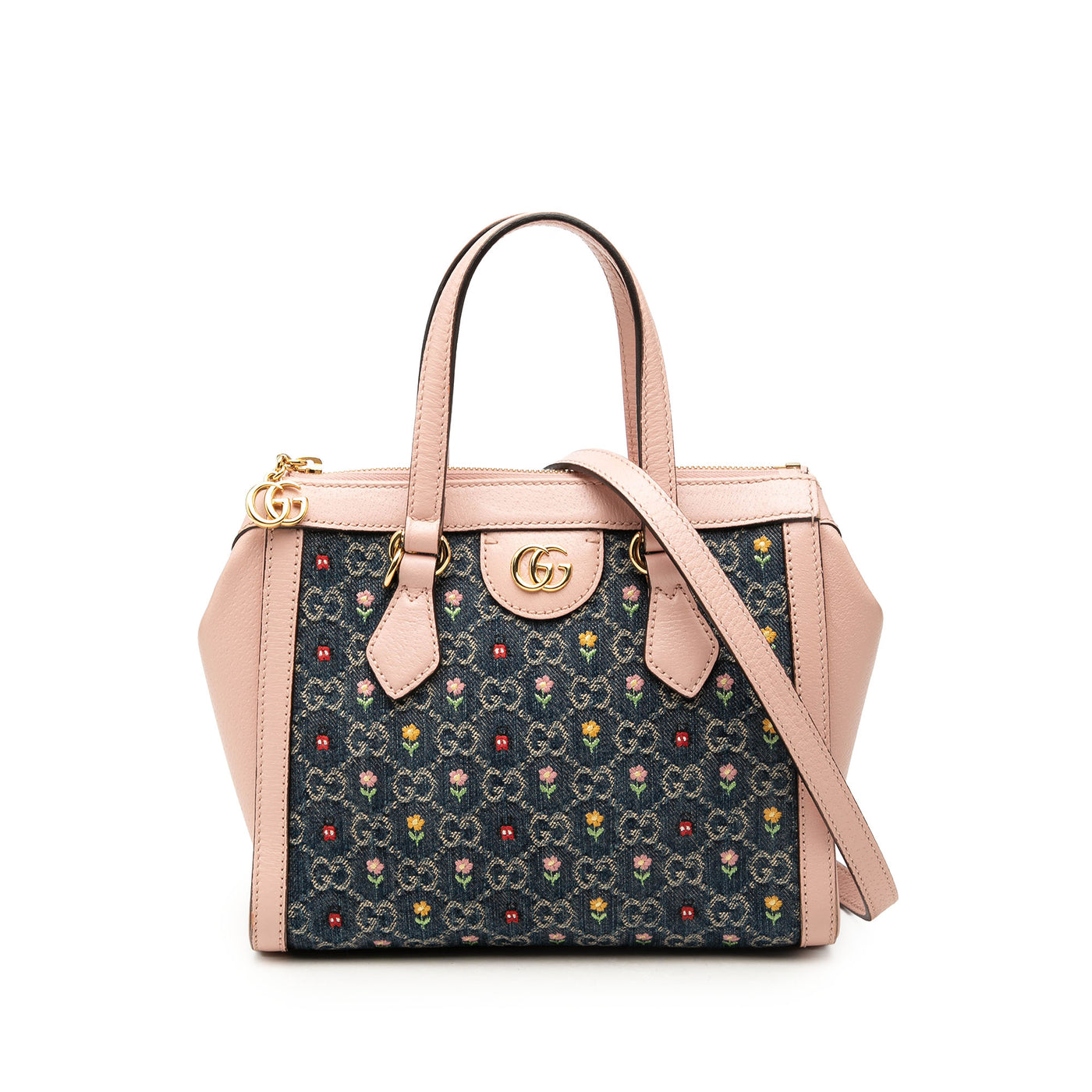 Small GG Denim Embroidery Ophidia Satchel - Image 1