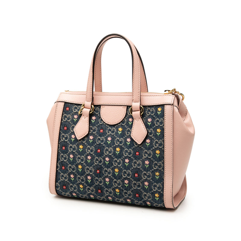 Small GG Denim Embroidery Ophidia Satchel - Image 2