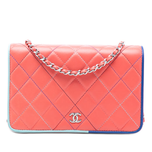 CC Quilted Lambskin Multicolor Border Full Flap Wallet on Chain - Image 1