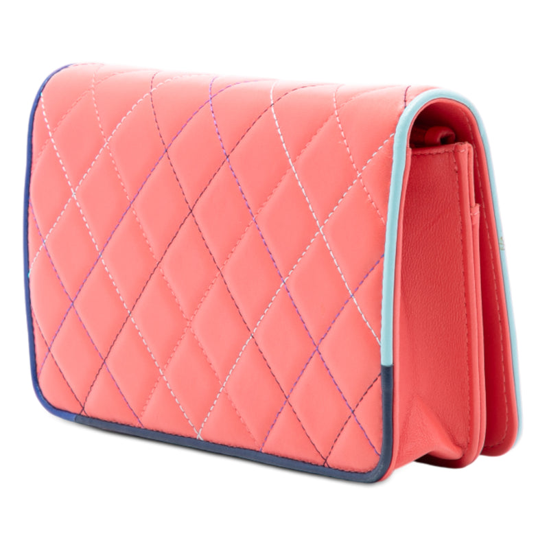 CC Quilted Lambskin Multicolor Border Full Flap Wallet on Chain - Image 2