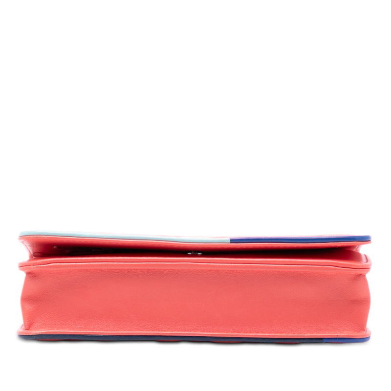 CC Quilted Lambskin Multicolor Border Full Flap Wallet on Chain - Image 3