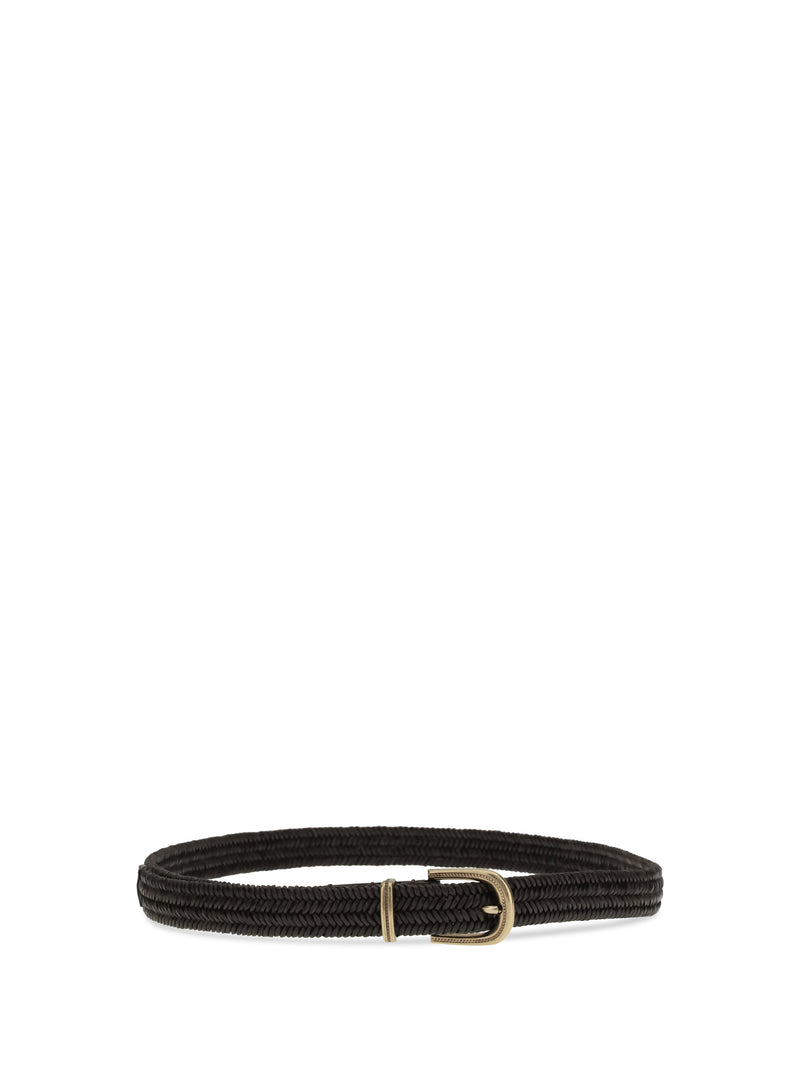 Brunello Cucinelli Braided Stretch Leather Belt — Black