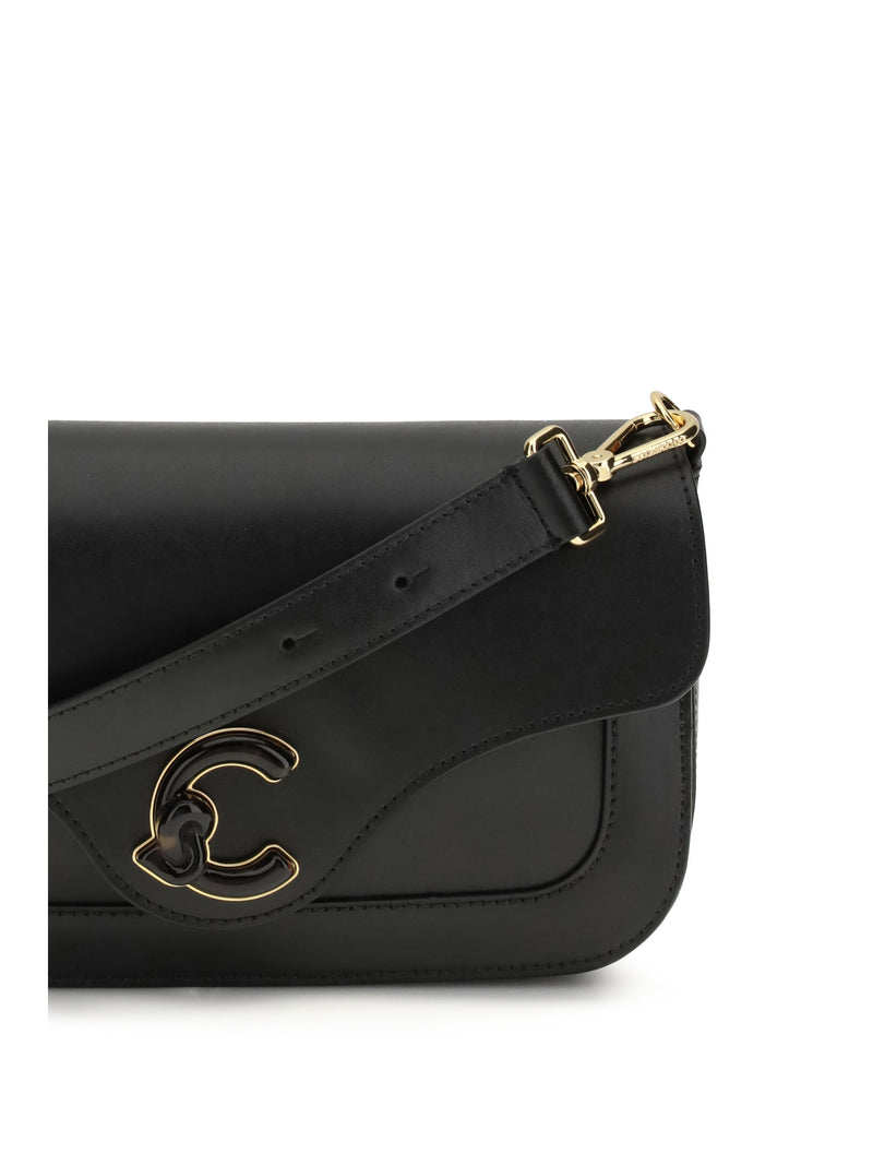 Coccinelle C-Me Shoulder Bag — Black Calf Leather Bos Taurus