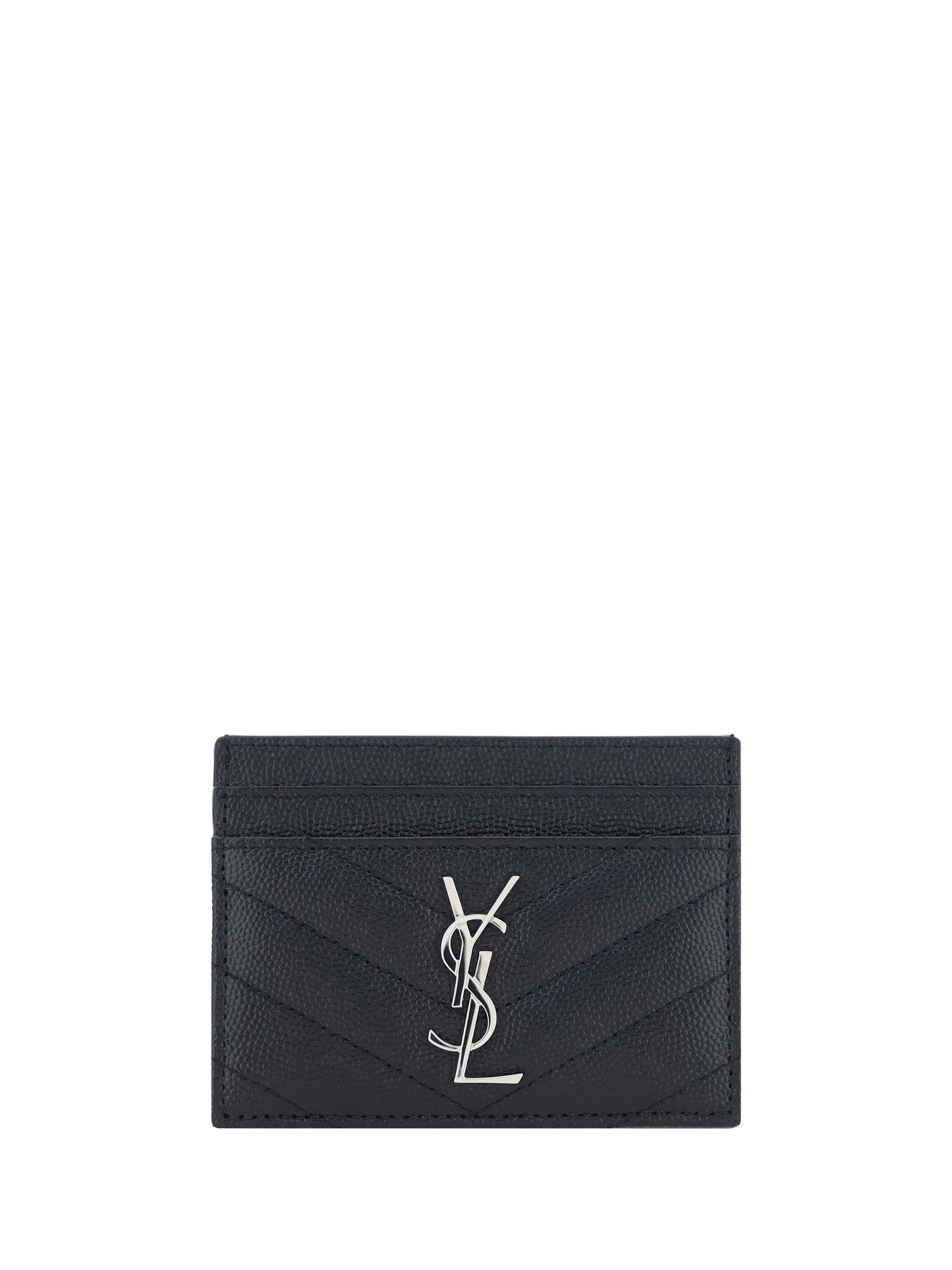 Saint Laurent Matelassé Leather Card Case — Black Calf Bos Taurus Wallet
