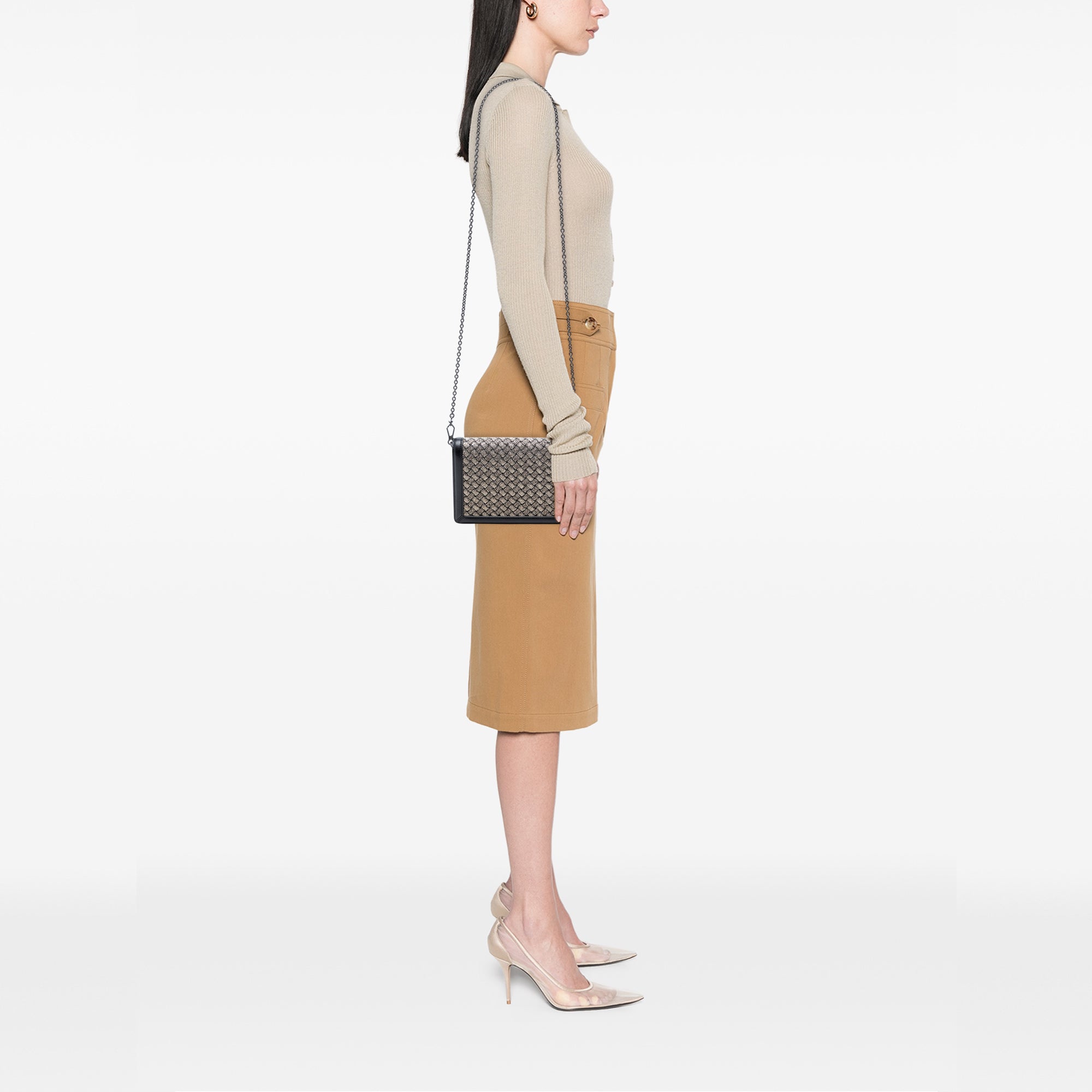 Mini Leather and Metallic Knit Intrecciato Montebello Crossbody - Image 7