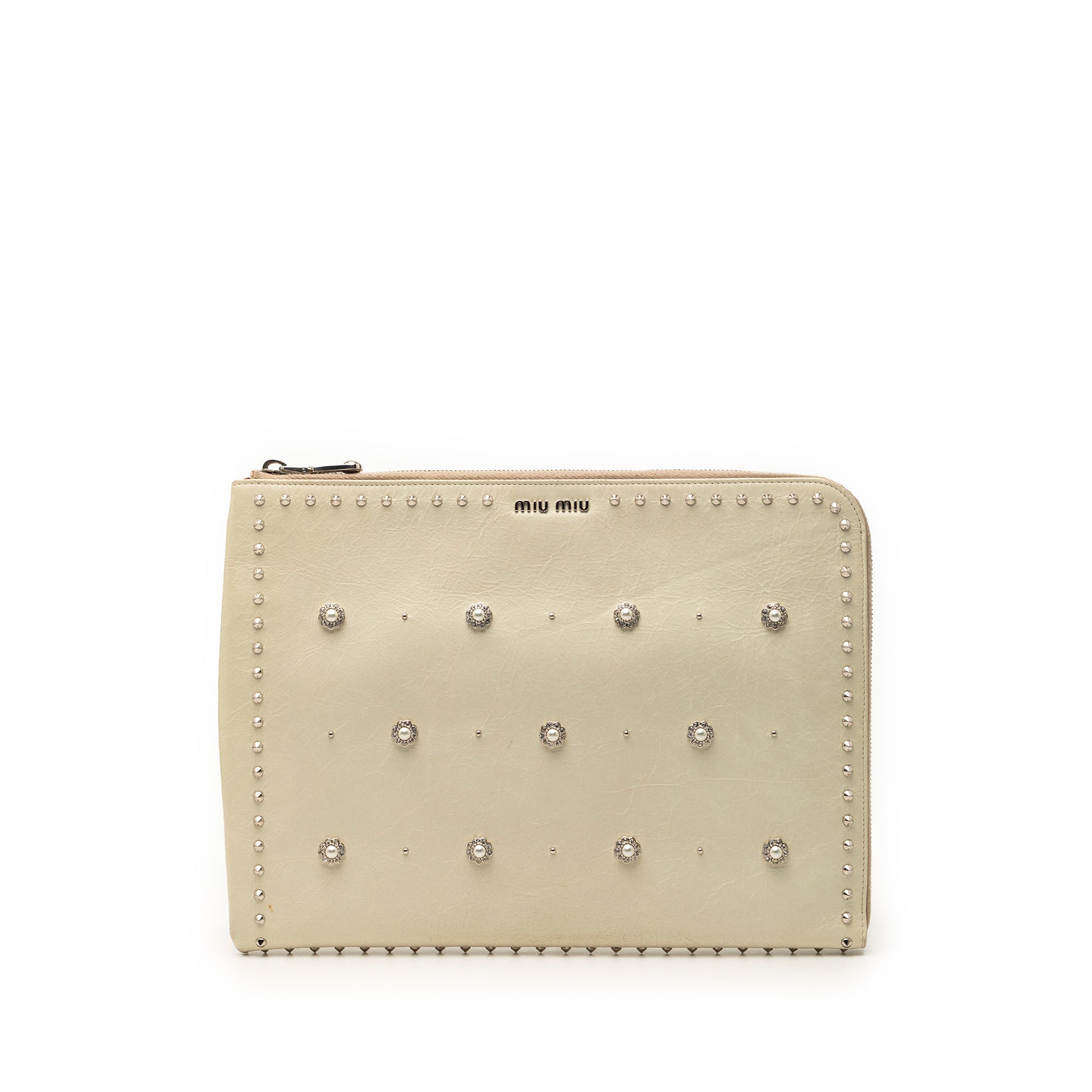 Faux Pearl Studded Leather Clutch - Image 1