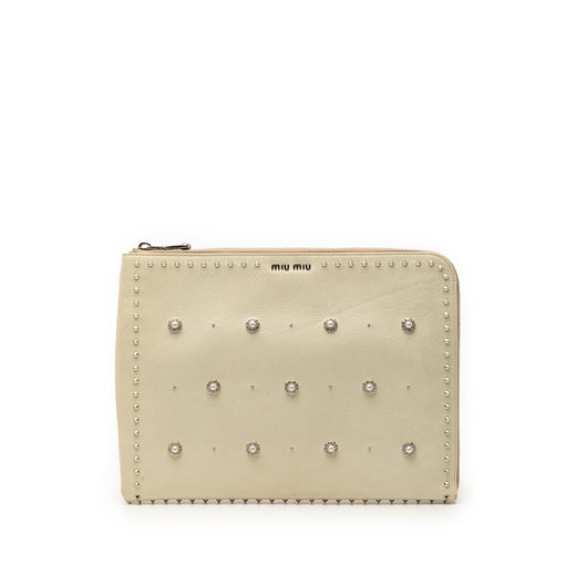 Faux Pearl Studded Leather Clutch - Image 1