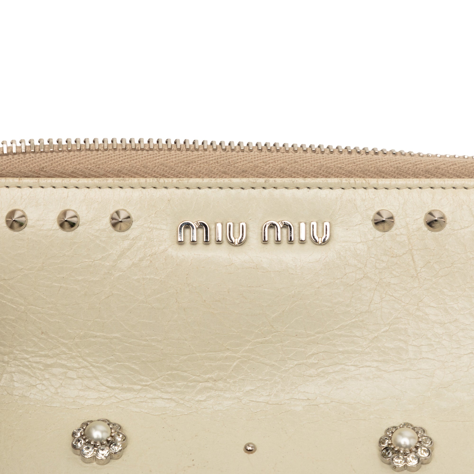 Faux Pearl Studded Leather Clutch - Image 5
