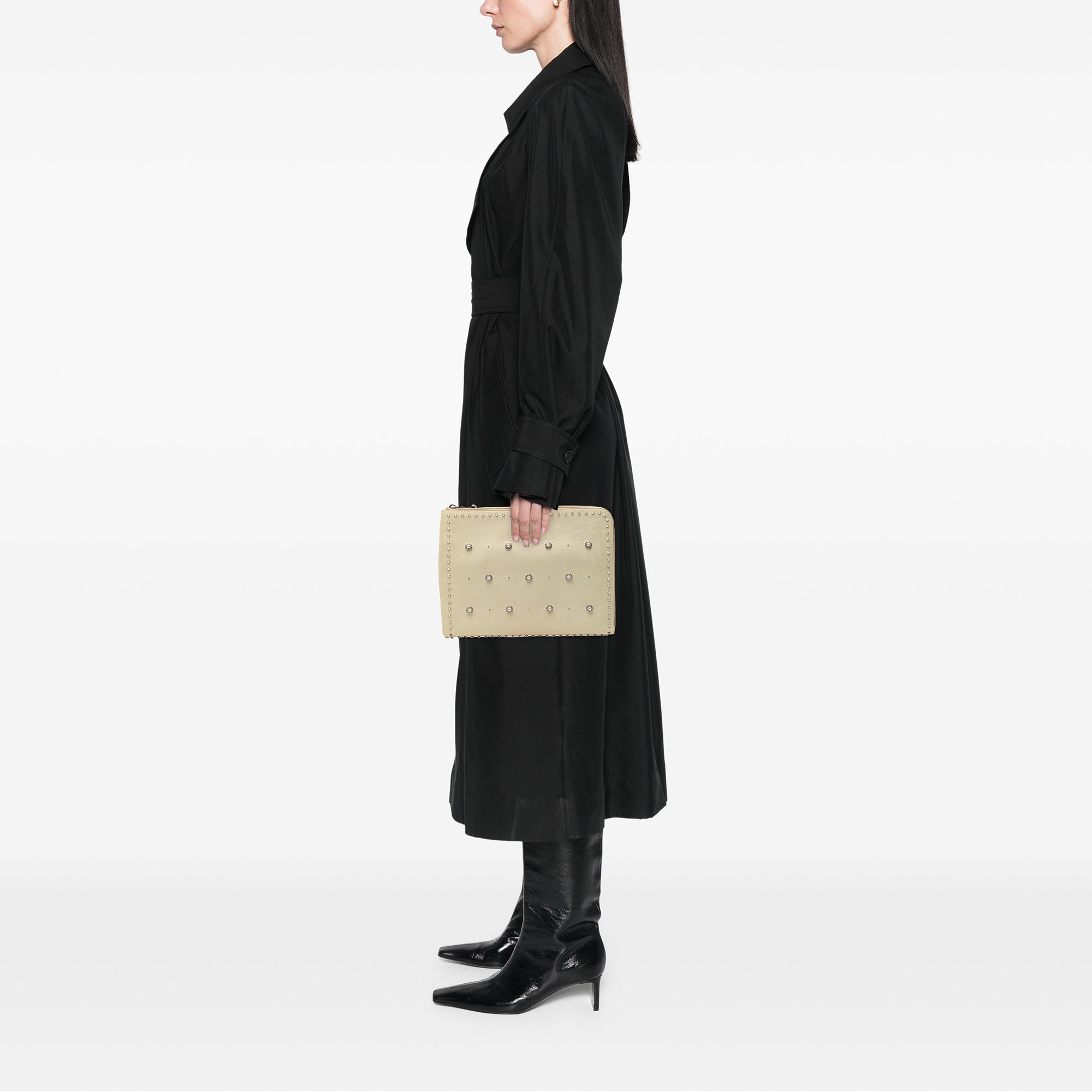 Faux Pearl Studded Leather Clutch - Image 6