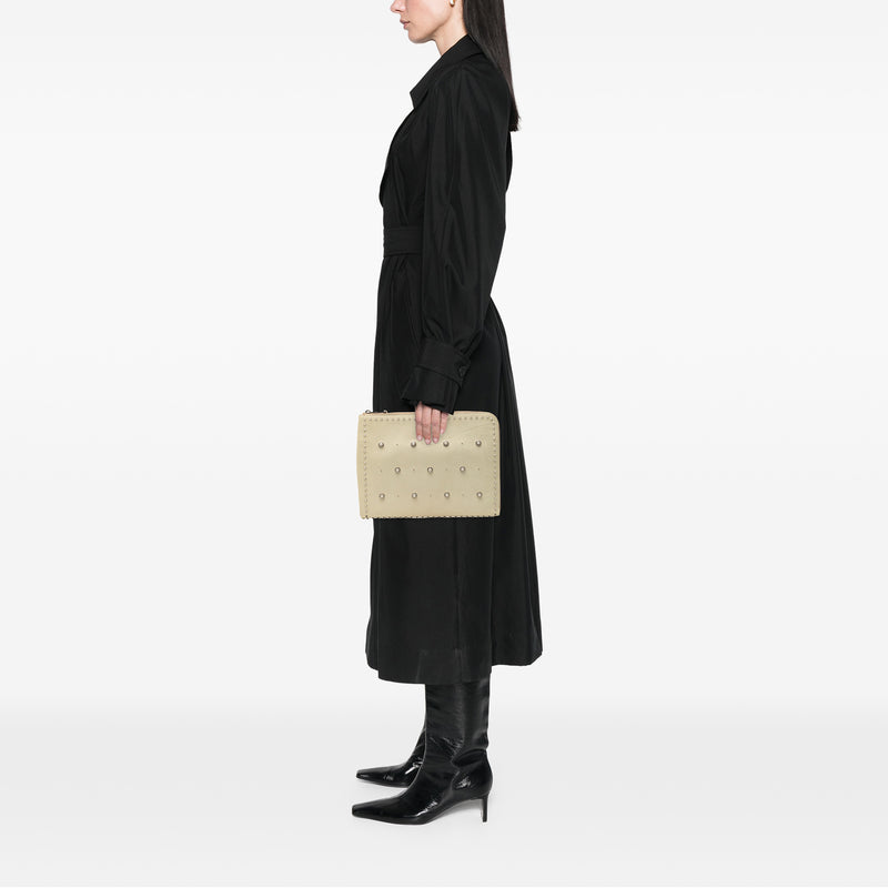Faux Pearl Studded Leather Clutch - Image 6