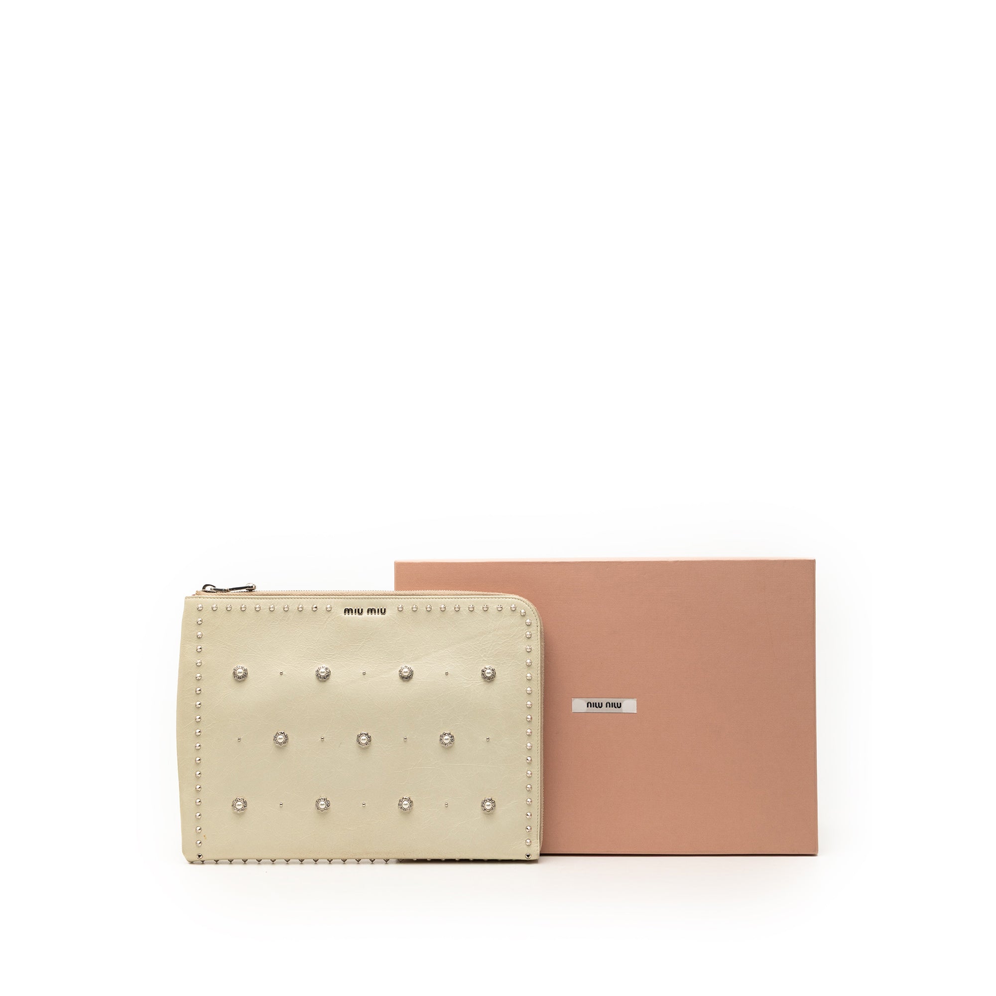 Faux Pearl Studded Leather Clutch - Image 7